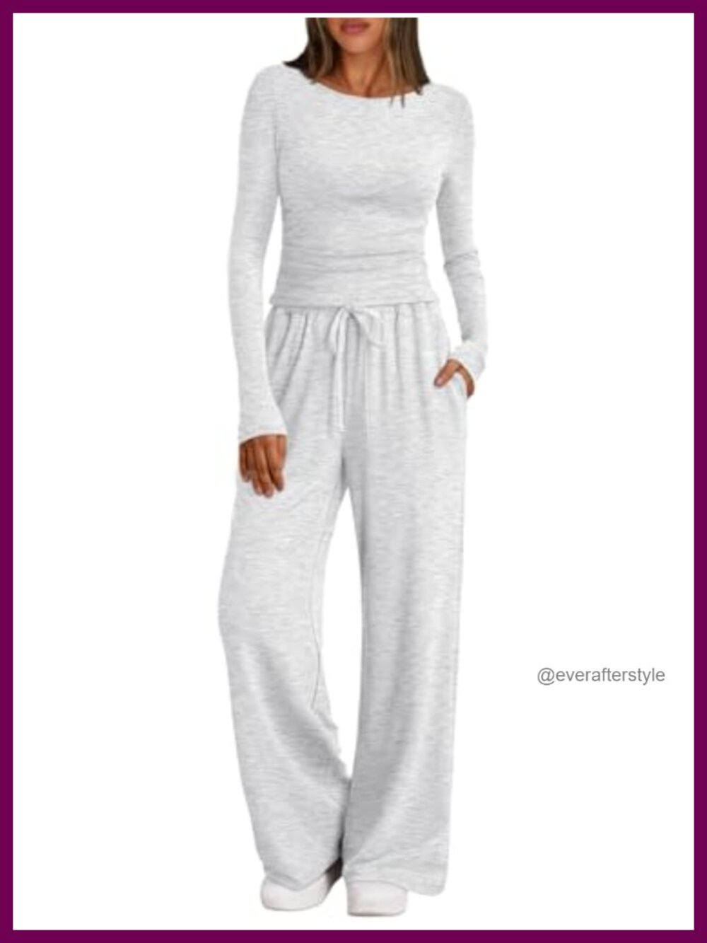 Spandex Blend 2-Piece Lounge Set Boat Neck Top Wide Leg Pants